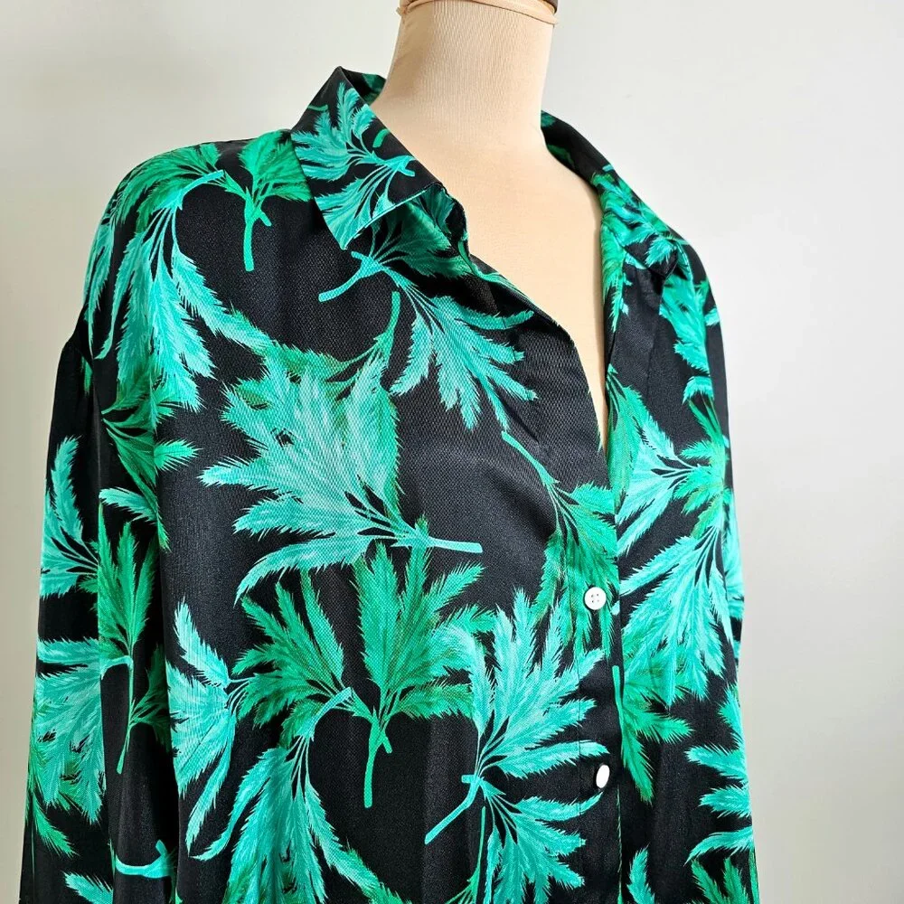 Fe Noel x Target Palm Print Button Down Shirt 2X Green Black Resort Coverup